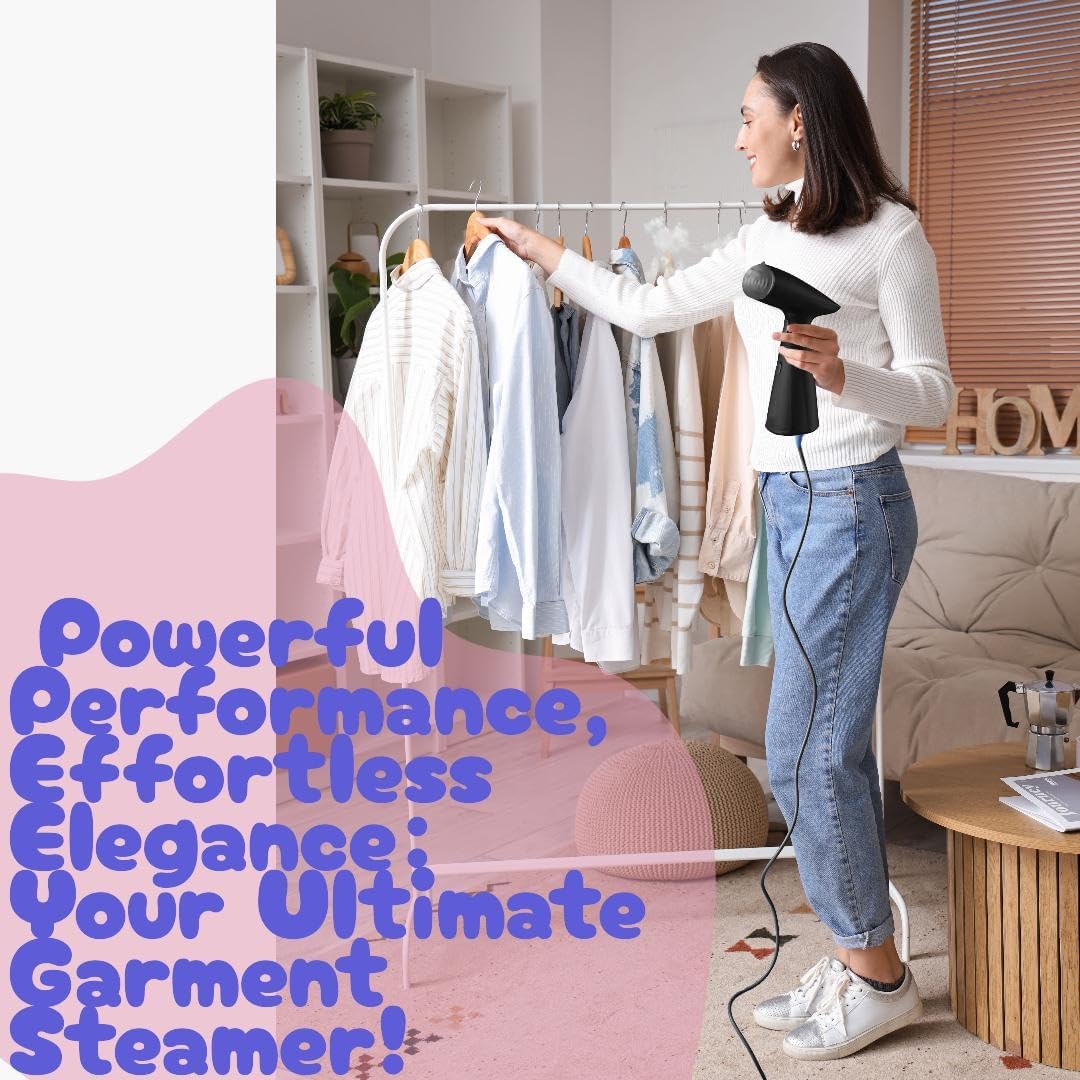 Travel Garment Steamer, Handheld Steamer for Clothes, Fast Heat-Up in 30 Seconds, 1000W Portable Steamer with 120ml Water Tank, Removes Wrinkles from Clothes, Garments, and Fabrics